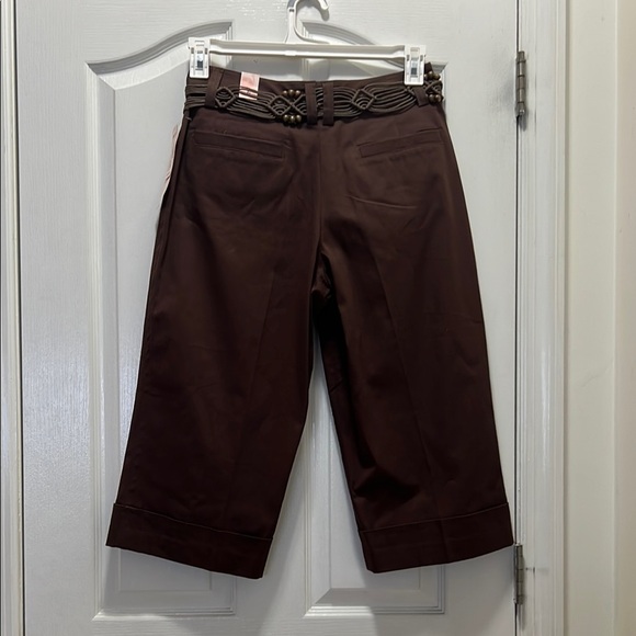 NWT Dress Barn Women’s 6 Brown Cropped Pants with Tassel Detail Belt - Picture 4 of 5